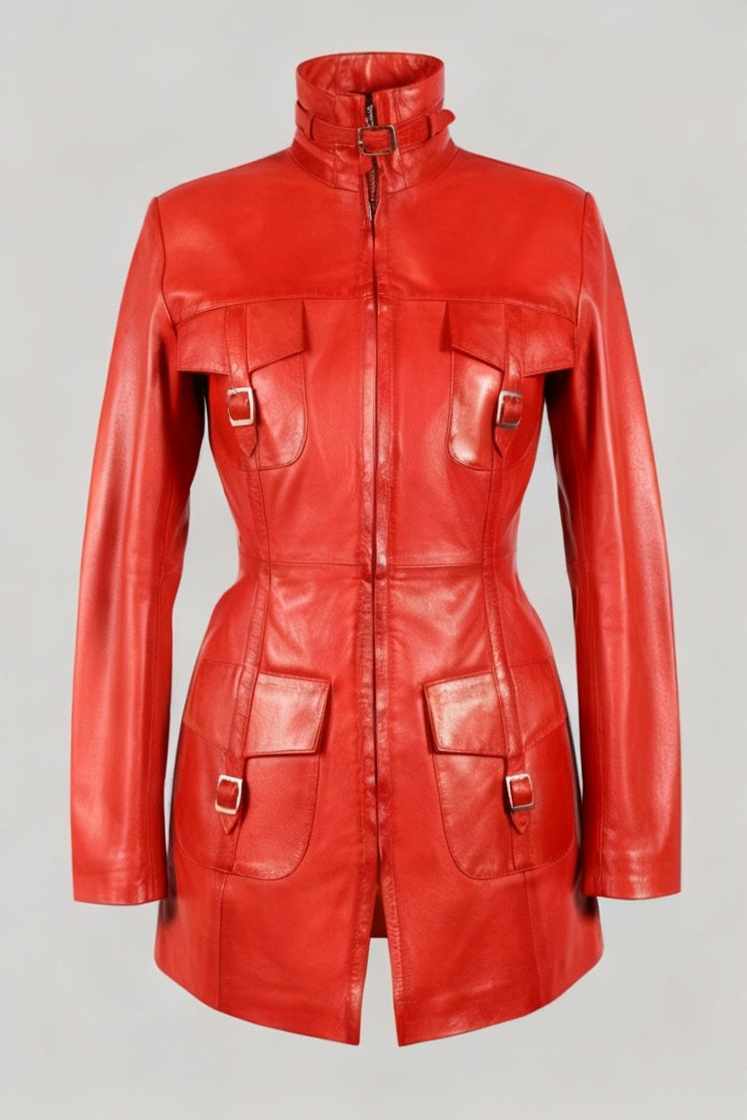 Red leather jacket on a white background