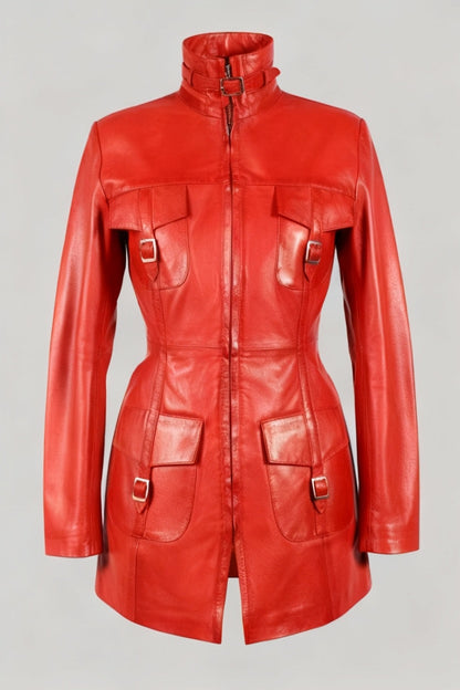 Red leather jacket on a white background