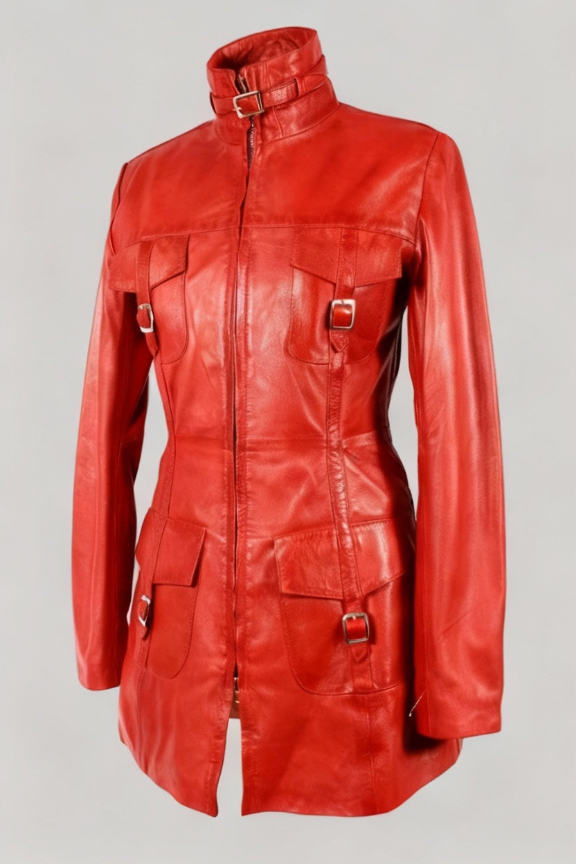 Red leather jacket on a white background