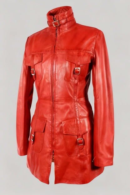 Red leather jacket on a white background