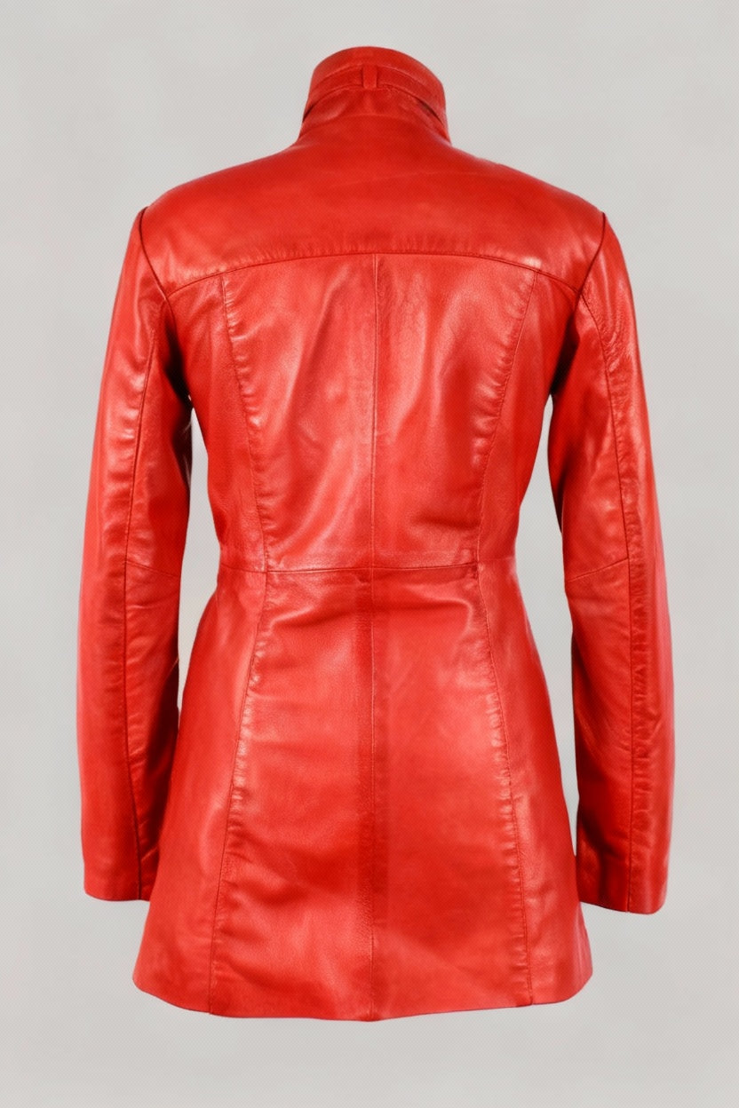 Red leather coat on a white background