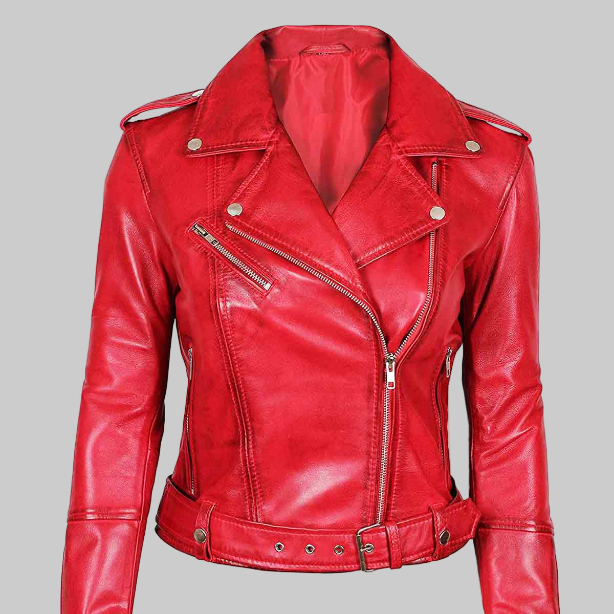 Red leather jacket on a gray background
