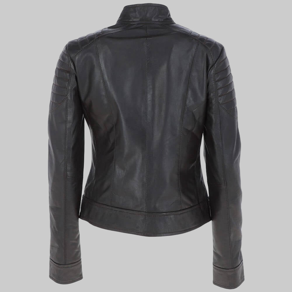 Women’s Red Stripes Black Leather Jacket