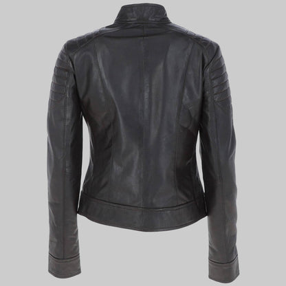 Women’s Red Stripes Black Leather Jacket