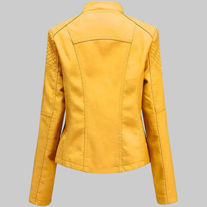 Yellow leather jacket on a white background
