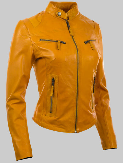Yellow leather jacket on a white background