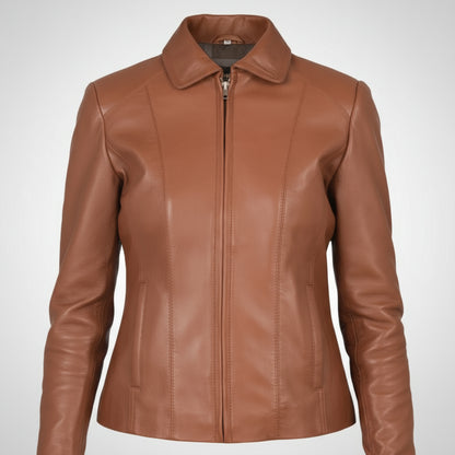 Brown leather jacket on a white background