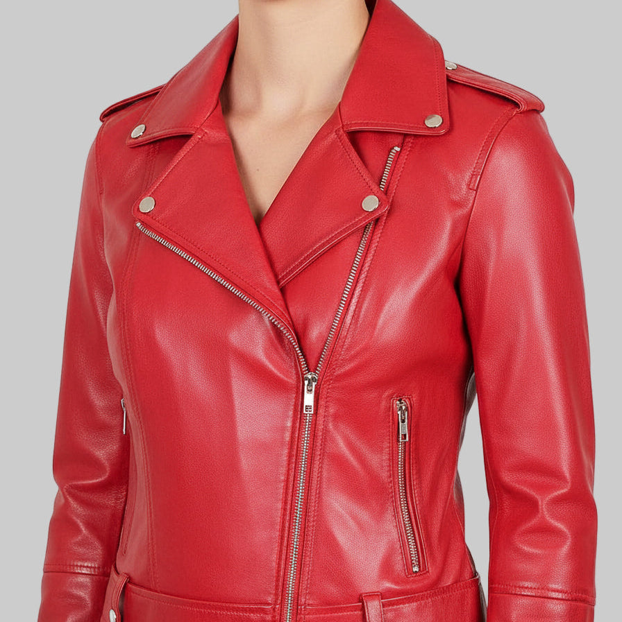 Red leather jacket on a white background