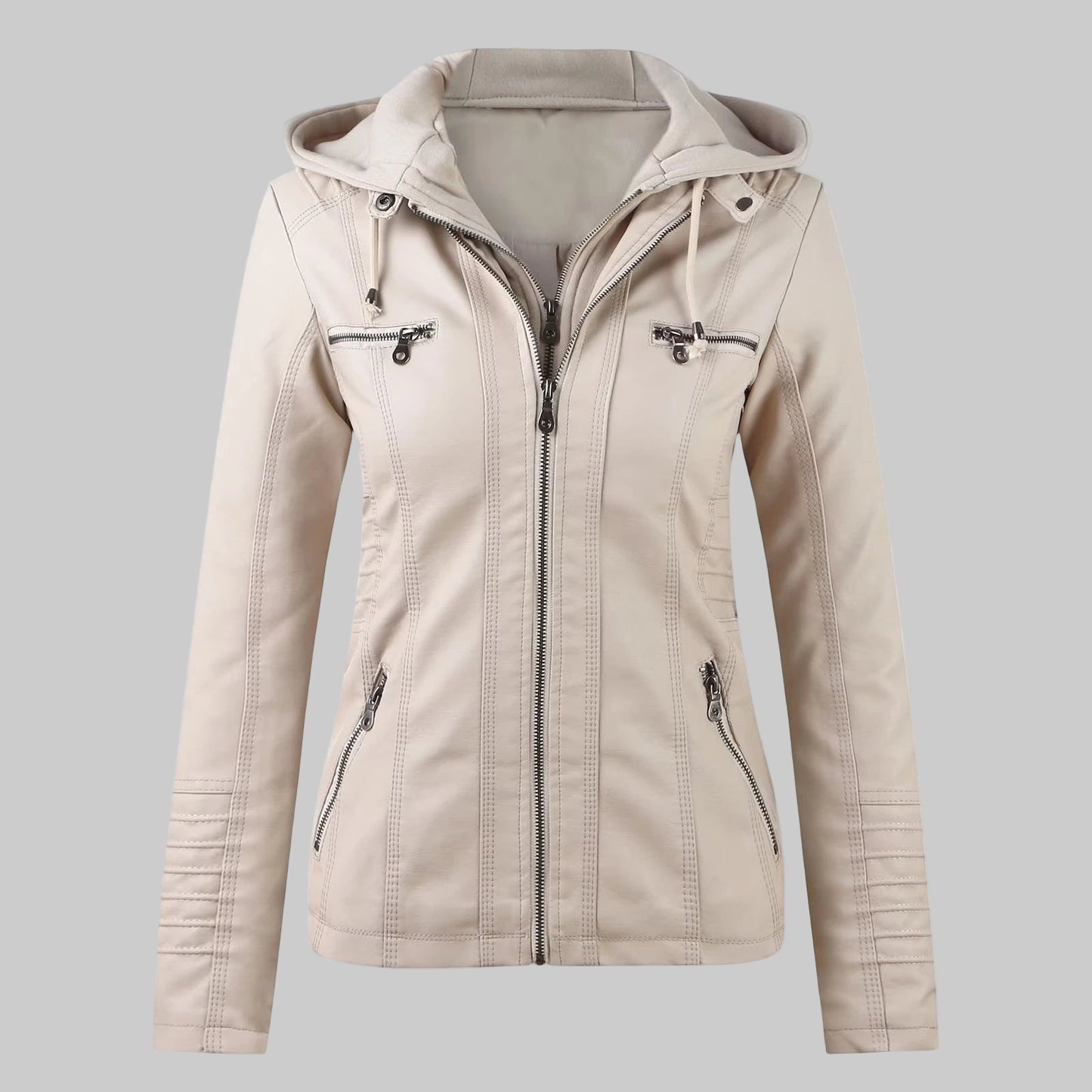 Beige jacket with a hood on a white background