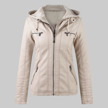 Beige jacket with a hood on a white background