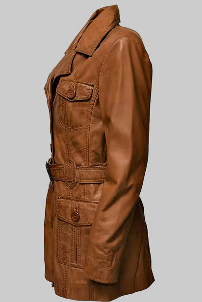 Brown leather jacket on a white background