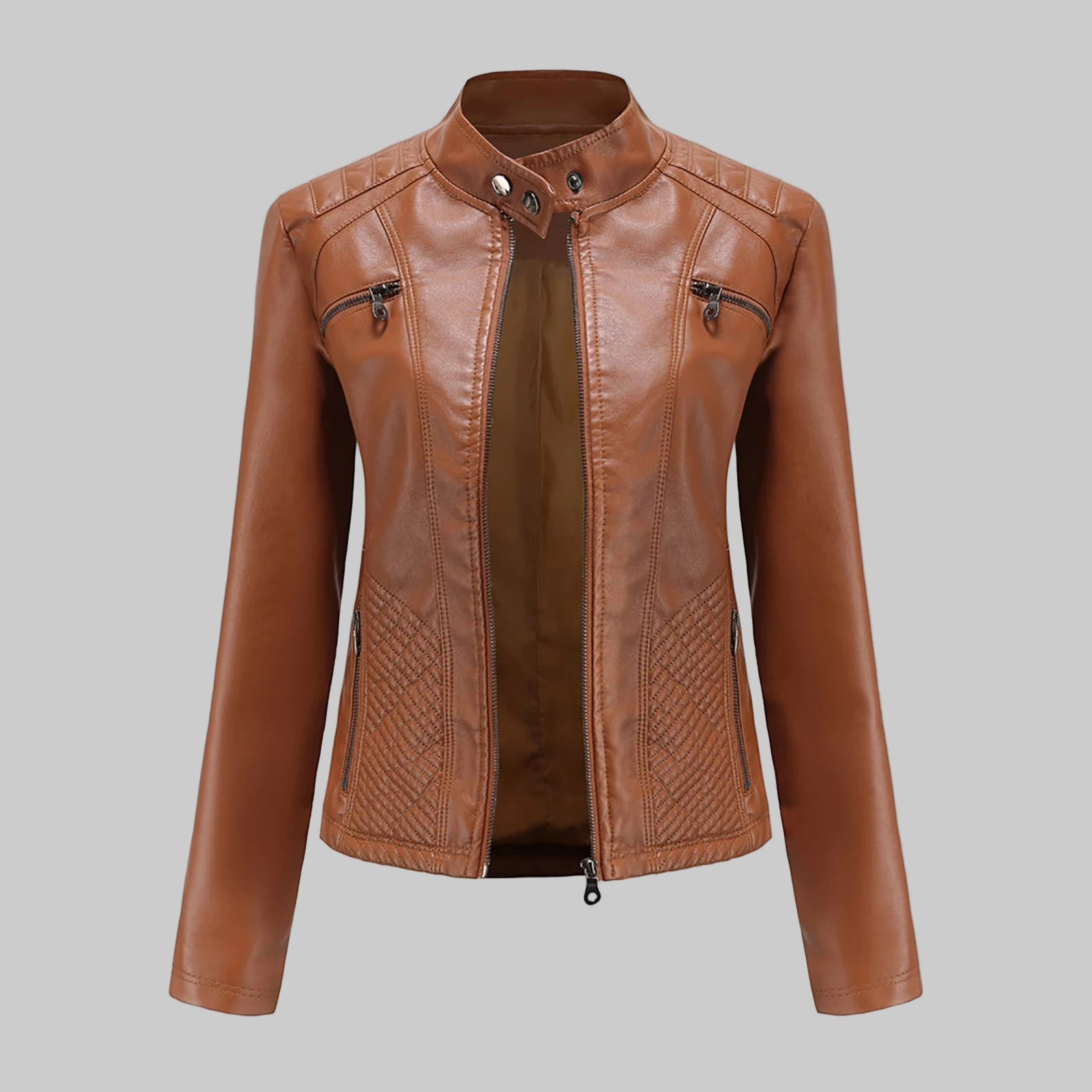 Brown leather jacket on a white background