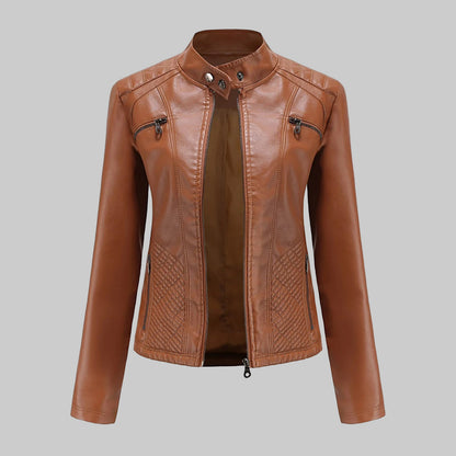 Brown leather jacket on a white background