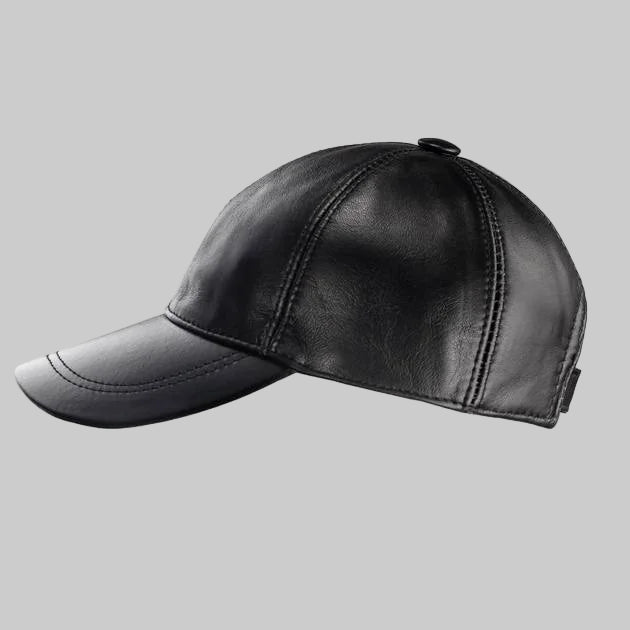 Black leather baseball cap on a white background