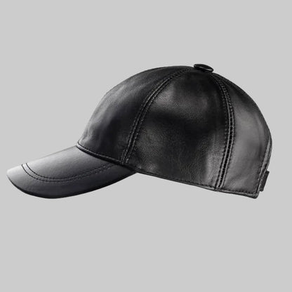 Black leather baseball cap on a white background