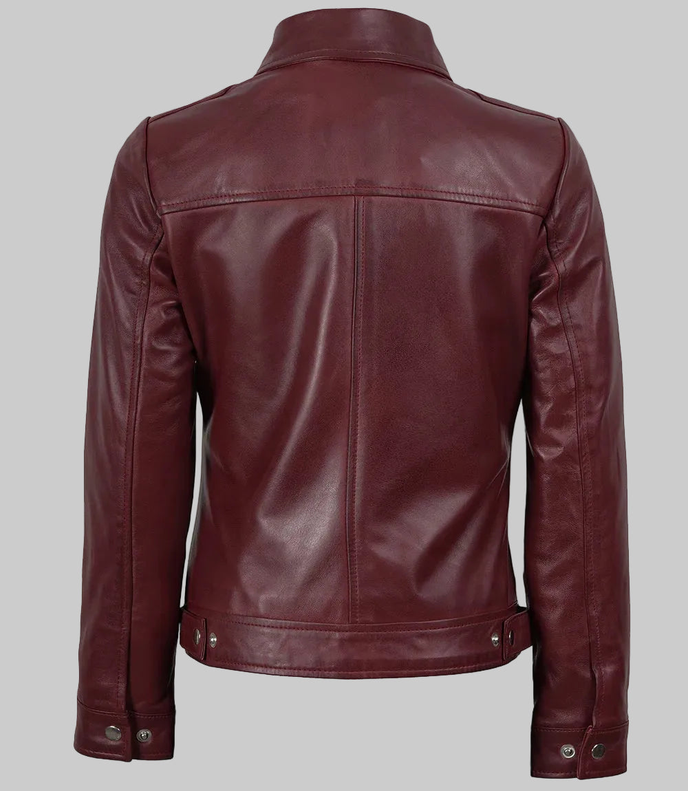 Maroon leather jacket on a white background