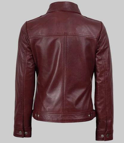 Maroon leather jacket on a white background